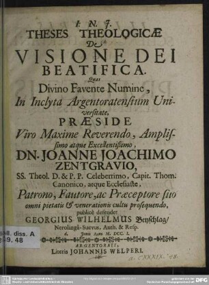 Theses Theologicae De Visione Dei Beatifica