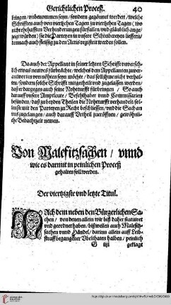 Titul 40 Von Malefitz=sachen/und wie es damit in peinlichem Proceß gehalten soll werden