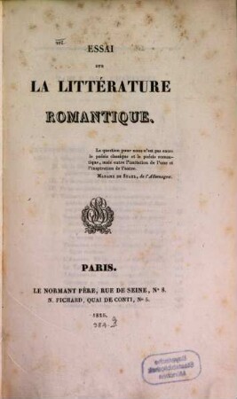Essai sur la littérature romantique