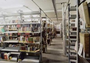 Sächsische Landesbibliothek - Staats- und Universitätsbibliothek Dresden. Zentralbibliothek (ehem. Landesbibliothek). Kellergeschoss. Abteilung Benutzung, Magazin : Dresden-Neustadt, Marienallee 12. Sächsische Landesbibliothek - Staats- und Universitätsbibliothek Dresden. Zentralbibliothek (ehem. Landesbibliothek). Kellergeschoss. Abteilung Benutzung, Magazin