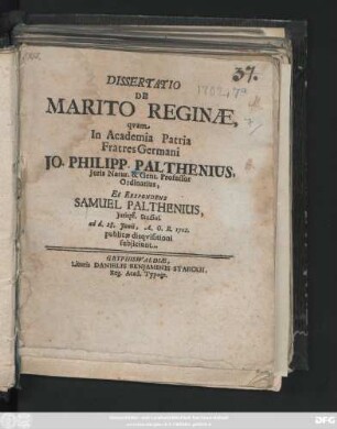 Dissertatio De Marito Reginae