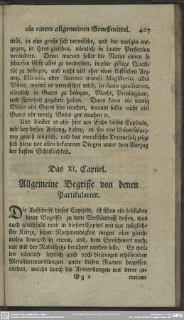 Das XI.Capitel. Allgemeine Begriffe von denen Partikularien