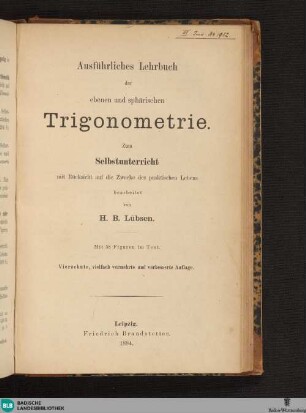 Ausführliches Lehrbuch der ebenen und sphärischen Trigonometrie