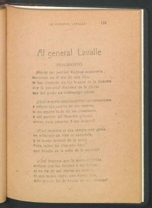 Al general Lavalle : Fragmento