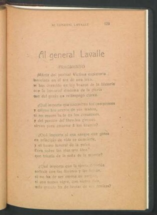 Al general Lavalle : Fragmento