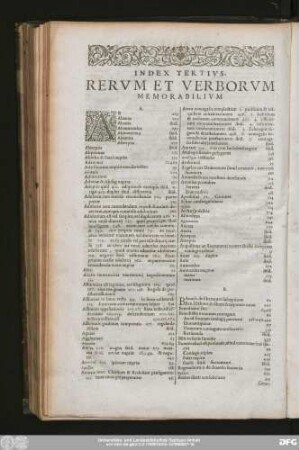 Index Tertius, Rerum Et Verborum Memorabilium