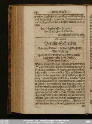 Ein ander Bericht-Schreiben An einen Patron, von aufgetragener Verrichtung.