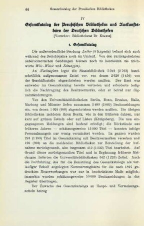 IV Gesamtkatalog der Preußischen Bibliotheken und Auskunftsbüro der Deutschen Bibliotheken
