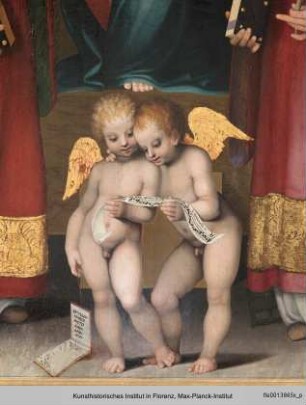 Thronende Madonna mit den Heiligen Sebastian, Stephanus, Laurentius, Nikolaus und Engeln