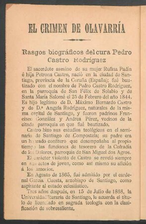 Rasgos biográficos del cura Pedro Castro Rodriguez