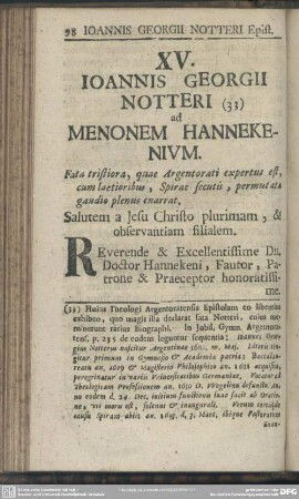 XV. Ioannis Georgii Notteri ad Menonem Hannekenium