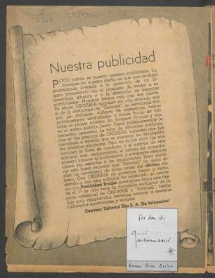 Nuestra publicidad - (Nota editorial)
