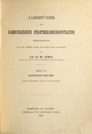 Jahrbücher der hamburgischen Staatskrankenanstalten. 3. 1891/92 (1894)