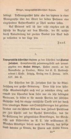 147-150 [Rezension] Boettger, Gustav, Topographisch-historisches Lexicon zu den Schriften des Flavius Josephus