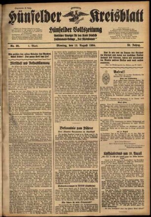 Erste Ausgabe vom Montag, den 13. August 1934.