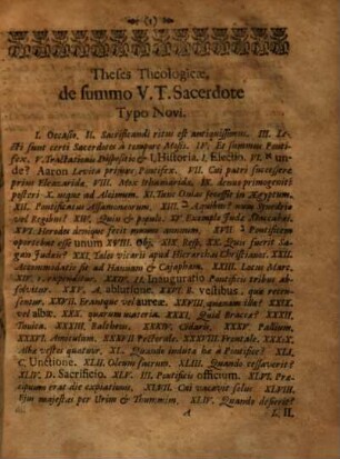 Theses theol. eucharisticae de summo V. T. sacerdote, typo Novi
