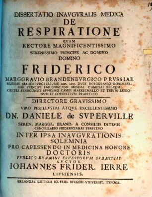 Disp. inaug. med. de respiratione