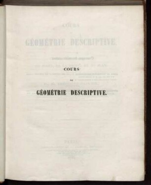 Textbd. 1: Cours de géométrie descriptive. Première Partie