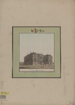 Ansicht des Palais im Großen Garten zu Dresden, Umrißradierung, um 1800 : Palais, in Großen Garten / Schoenheit f. - [S.l.] , [um 1800]. - 1 Kunstbl. : kolor. Umrißradierung ; 18 x 18 cm