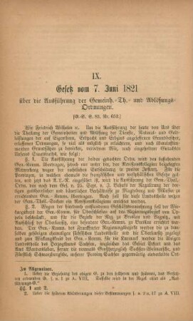 IX. Gesetz vom 7. Juni 1821