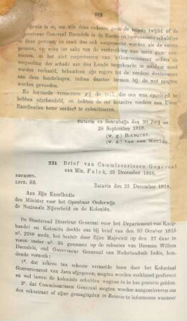 231. Brief van Commissarissen Generaal aan Min. Falck, 25 December 1818