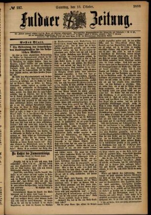 Erste Ausgabe vom Samstag, den 13. Oktober 1888.