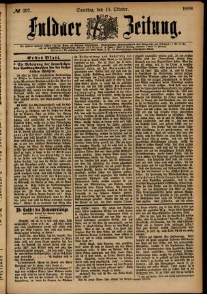Erste Ausgabe vom Samstag, den 13. Oktober 1888.