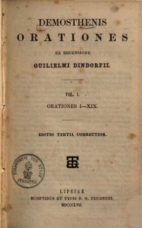 Orationes ex recensione Guilielmi Dindorfii. 1.