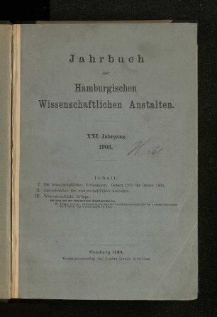 21.1903(1904): Jahrbuch der Hamburgischen Wissenschaftlichen Anstalten