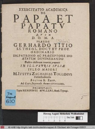 Exercitatio Academica De Papa Et Papatu Romano