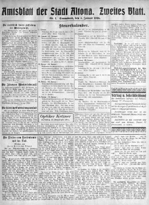 Nummer 1. Zweites Blatt. : Sonnabend, den 3. Januar 1925