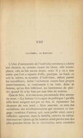 XXII. La femme, le mariage