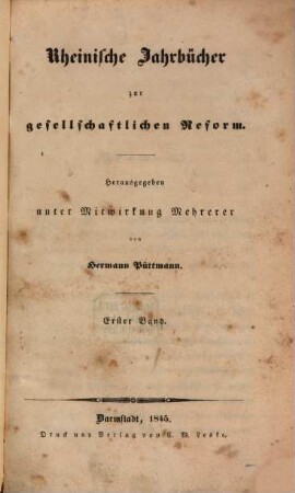 Rheinische Jahrbücher zur gesellschaftlichen Reform. 1, 1. 1845