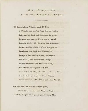 An Goethe zum 28. August 1825