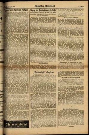 Zweite Ausgabe vom Mittwoch, den 05. April 1939.