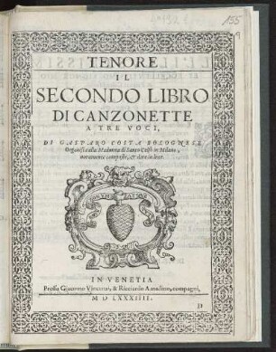 Gasparo Costa: Il secondo libro di Canzonette a tre voci. Tenore