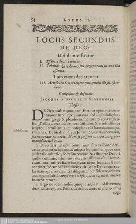 Locus Secundus De Deo