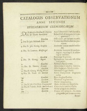 Catalogus Observationum Anni Secundi ...
