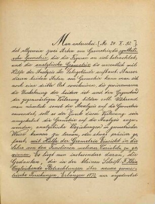 Einleitung in die höhere Geometrie, 1. Vorlesung gehalten im Wintersemester 1892 - 93