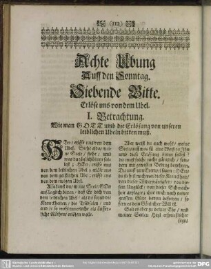 Achte Ubung Auff den Sonntag. Siebende Bitte. Erlöse uns von dem Ubel