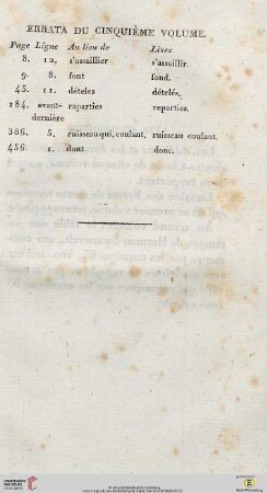 Errata du cinquième volume