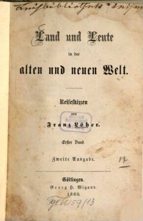 Land und Leute in der alten und neuen Welt : Reiseskizzen, 1