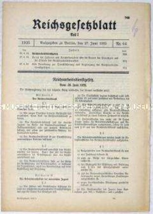 Reichsgesetzblatt zum Reichsarbeitsdienst