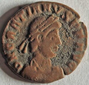 Römische Münze, Nominal Centenionalis, Prägeherr Gratian, Prägeort Siscia, Original