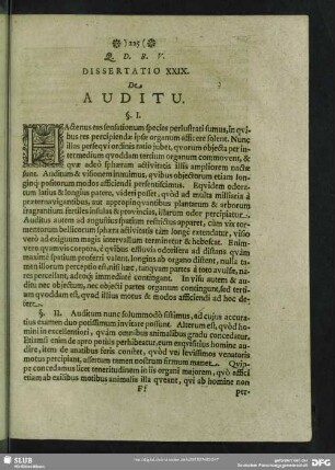Dissertatio XXIX. De Auditu