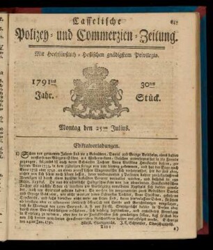 30tes Stueck, Montag den 25ten Julius. 1791