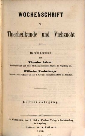 Wochenschrift für Tierheilkunde und Viehzucht. 11. 1867