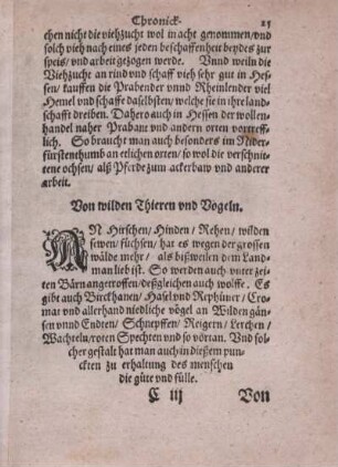 Von wilden Thieren vnd Vogeln.