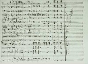 Autograph der Partitur - Ende der Overtüre mit Abschlussvermerk