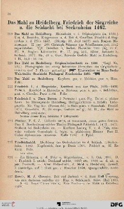 Das Mahl zu Heidelberg. Friedrich der Siegreiche u. die Schlacht bei Seckenheim 1462 (Nr. 219-228a)